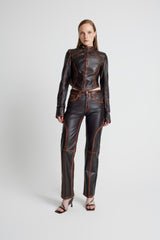 Leather Moto Jacket - Brown
