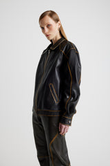 Leather Tall Boy Jacket - Olive