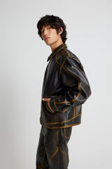 Leather Tall Boy Jacket - Olive