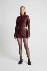 Leather Moto Jacket - Burgundy
