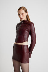 Leather Moto Jacket - Burgundy