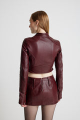 Leather Moto Jacket - Burgundy