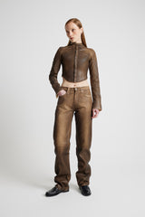 Denim Moto Jacket - Brown Wax