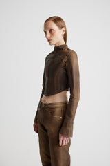 Denim Moto Jacket - Brown Wax