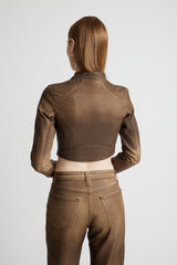 Denim Moto Jacket - Brown Wax