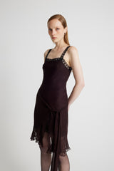 Sash Dress - Chocolate with Black Lace