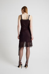 Sash Dress - Chocolate with Black Lace