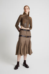Double Belt Skirt - Tan and Blue Plaid