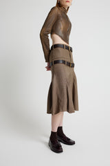 Double Belt Skirt - Tan and Blue Plaid