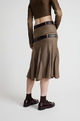 Double Belt Skirt - Tan and Blue Plaid