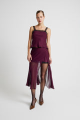 Sheer Gusset Skirt - Burgundy with Black Lace