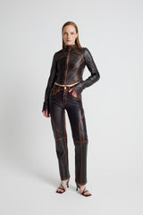 Maria Leather Jeans - Brown