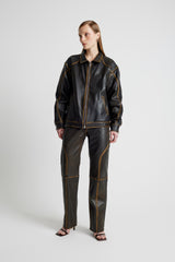 Maria Leather Jeans - Olive