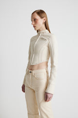 Denim Moto Jacket - Cream