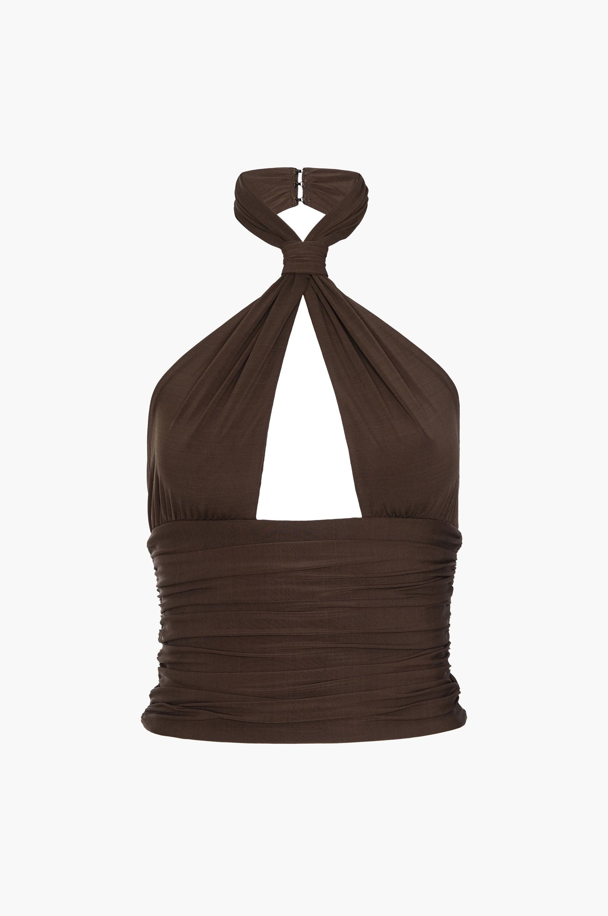 Piper Knotted Halter Top – Chocolate Brown Viscose Jersey | MIMCHIK