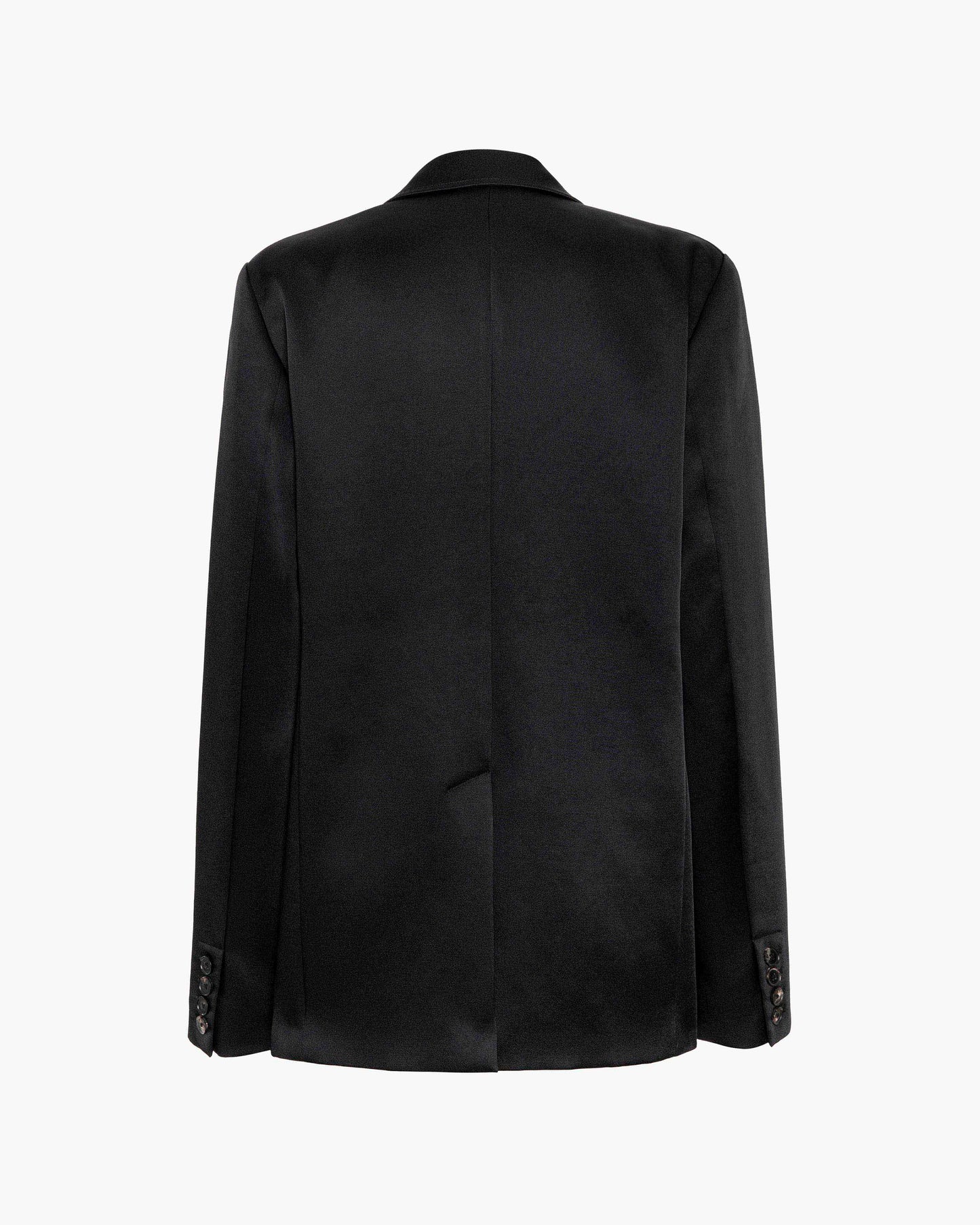 Black satin blazer on a white background