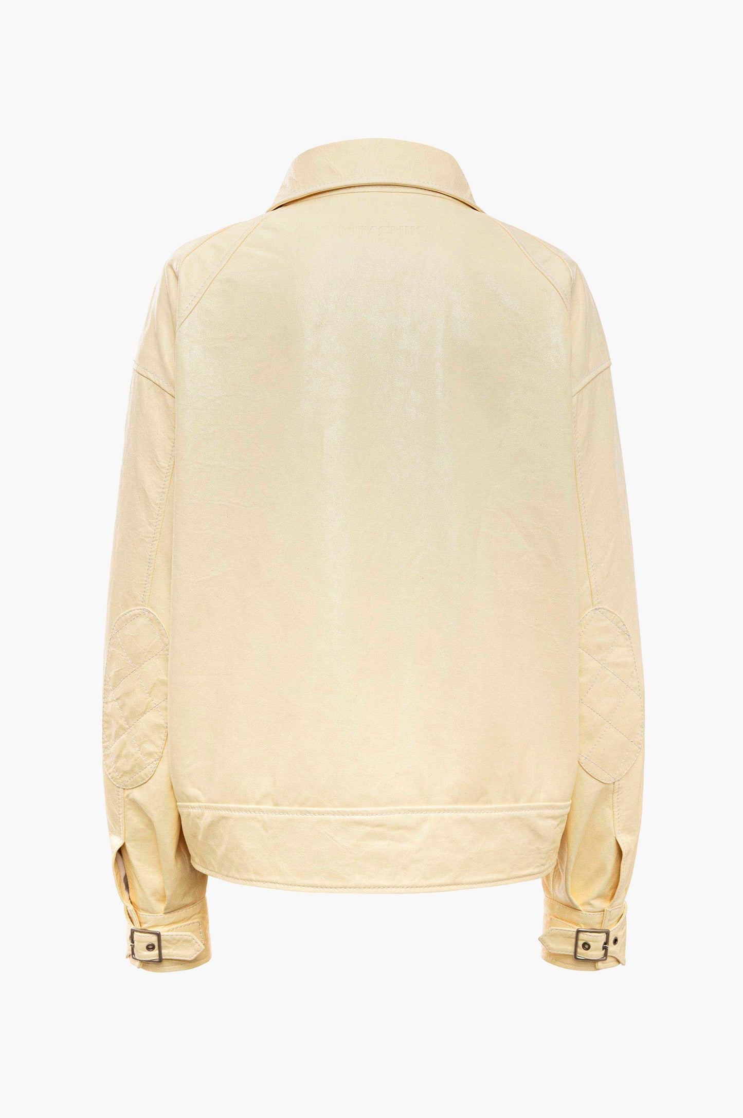 Cream lambskin leather jacket on a white background