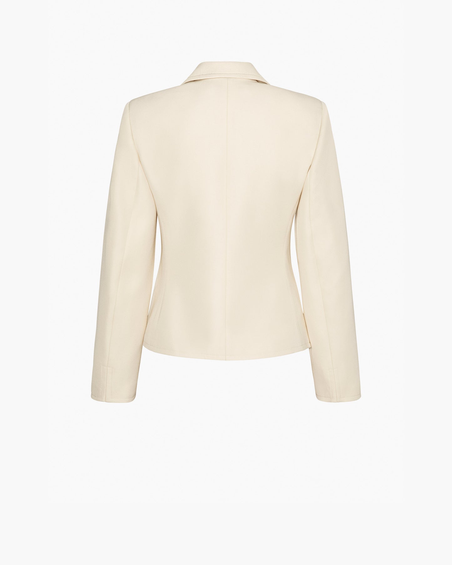Back of a cream blazer on a white background
