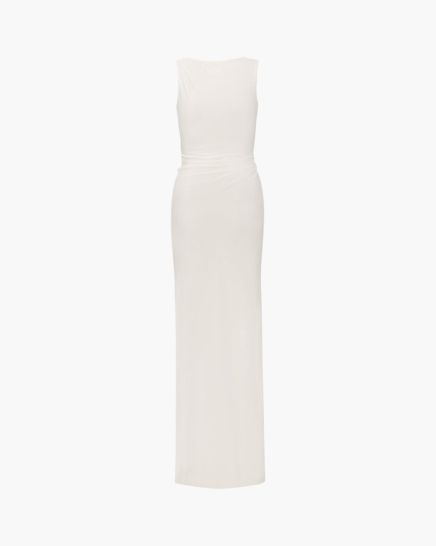 White sleeveless dress on a white background