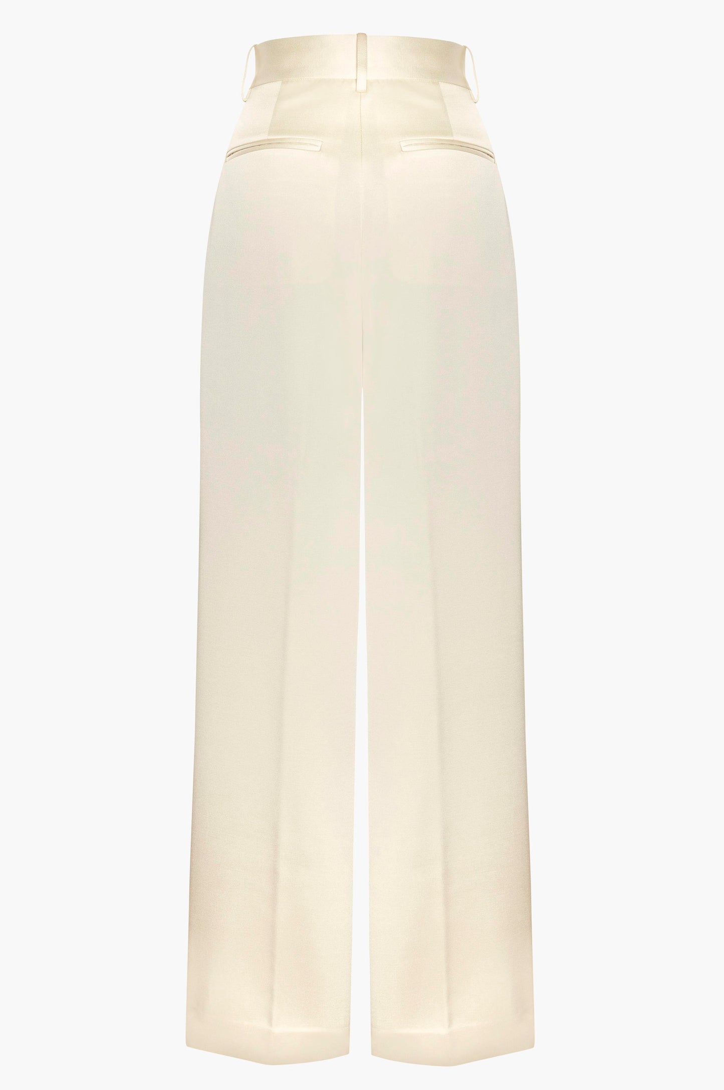Custard satin pants on a white background