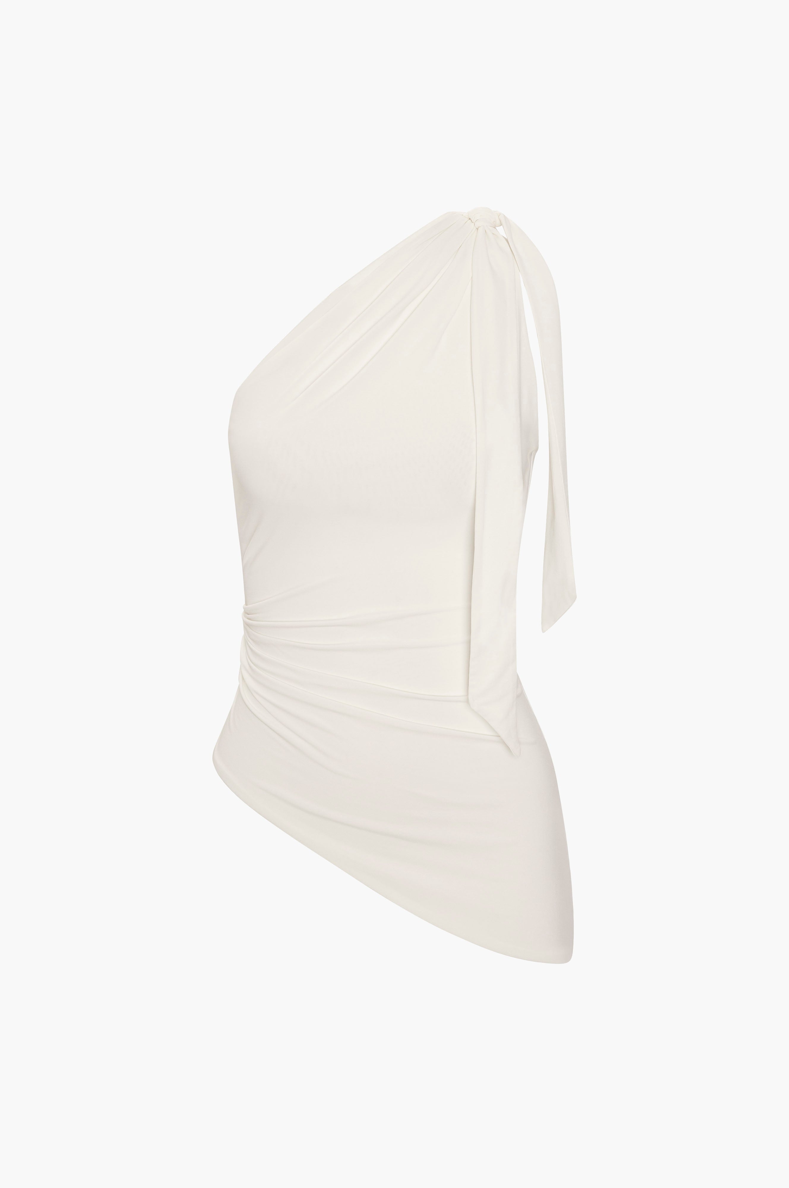 One Shoulder Tie Top – Vanilla Viscose Jersey | MIMCHIK