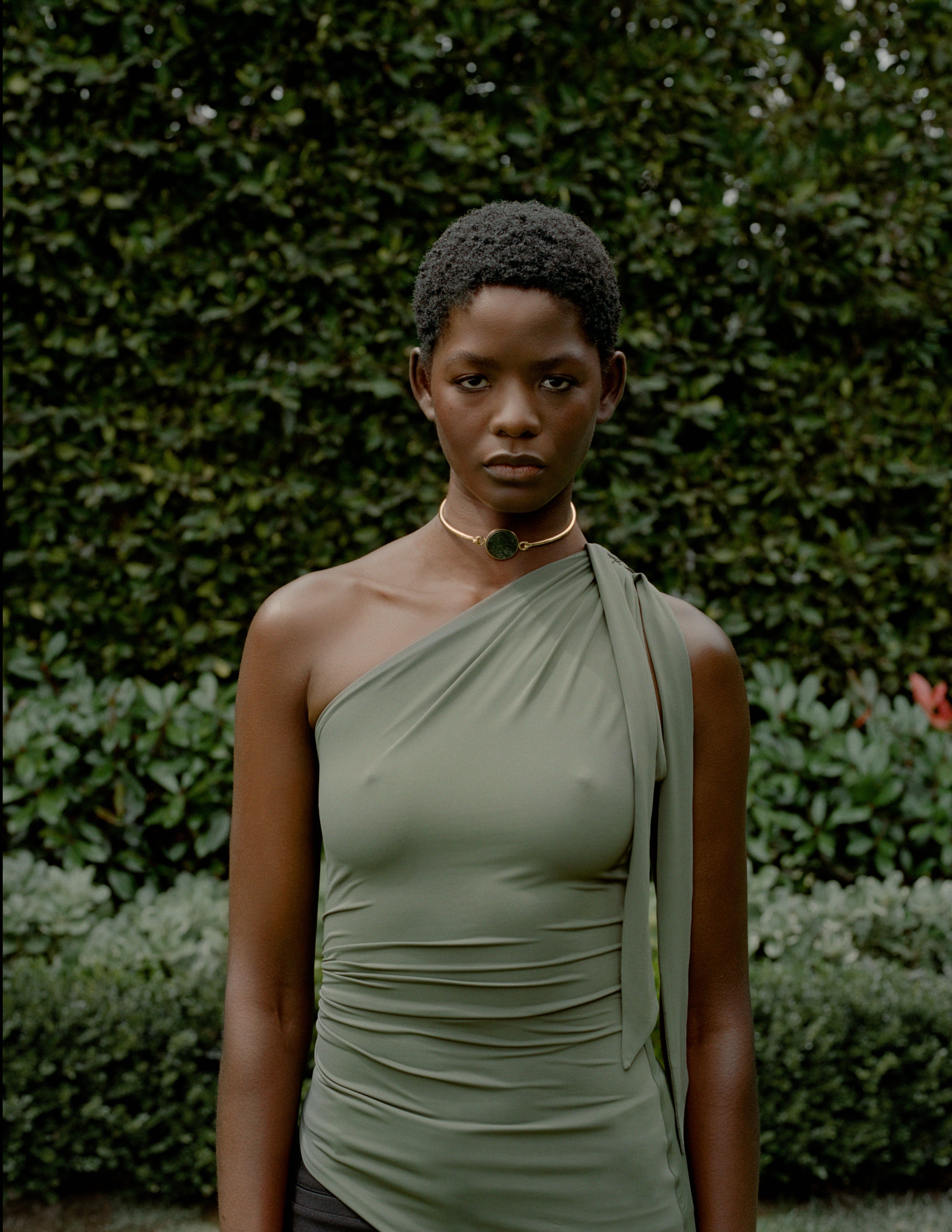 One Shoulder Tie Top – Olive Green Viscose Jersey | MIMCHIK
