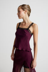 Lace Trim Camisole - Burgundy with Black Lace