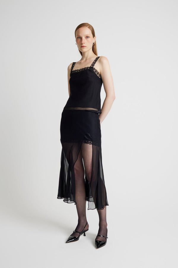 Lace Trim Camisole - Black with Black Lace