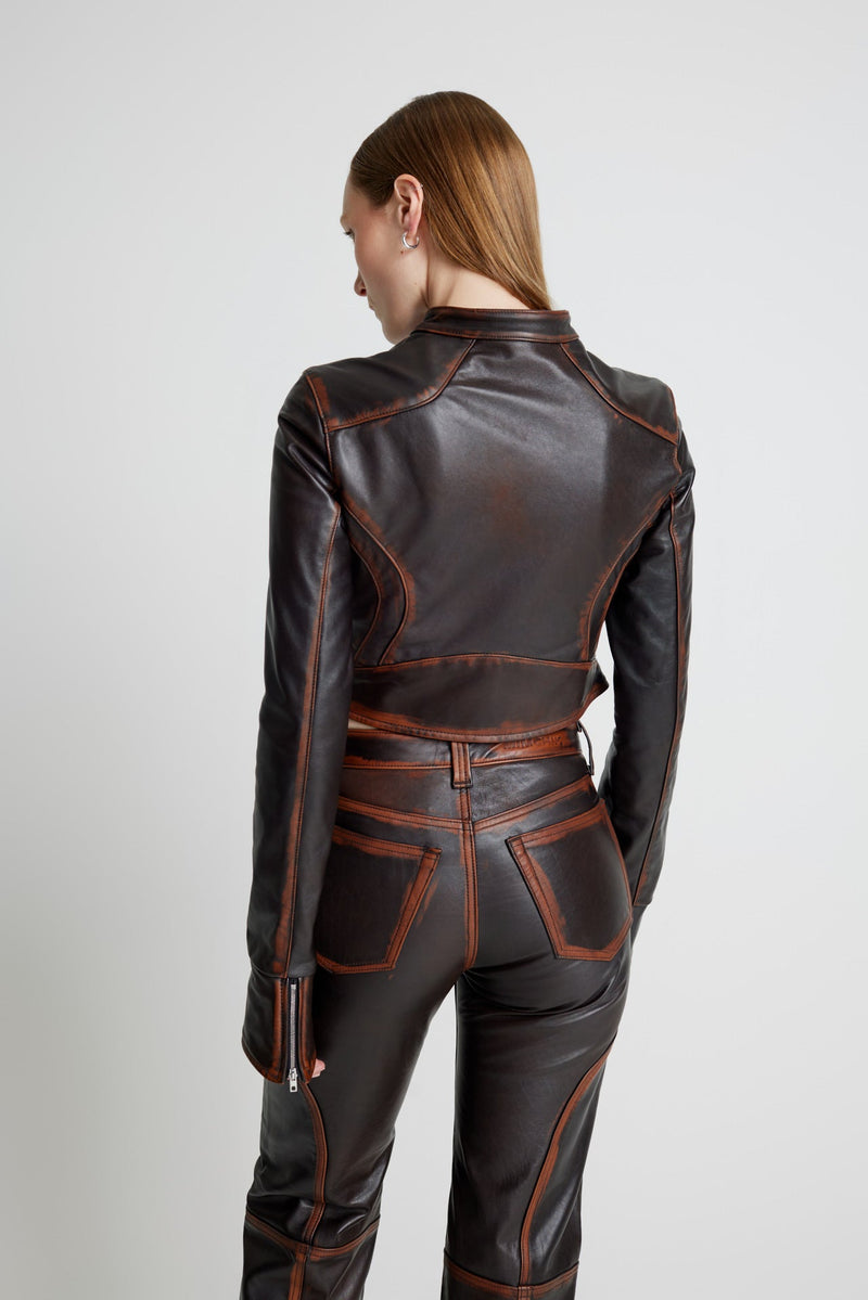 Leather Moto Jacket - Brown