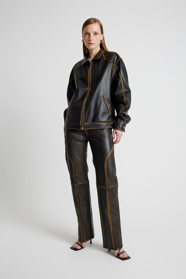 Leather Tall Boy Jacket - Olive