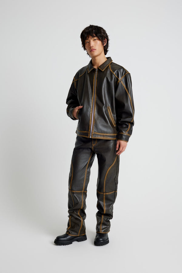 Leather Tall Boy Jacket - Olive
