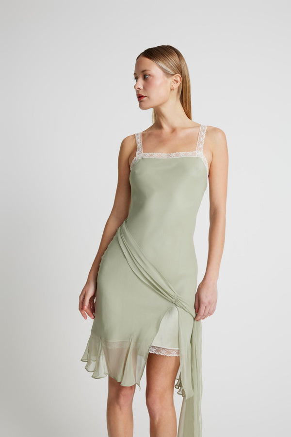 Sash Dress - Sage with Ivory Lace