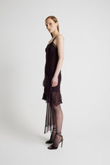 Sash Dress - Chocolate with Black Lace