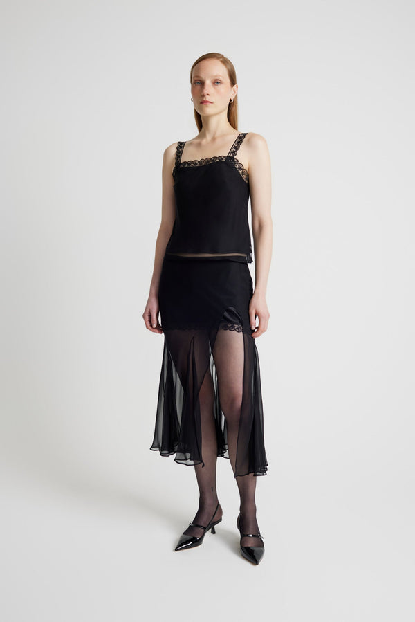 Sheer Gusset Skirt - Black with Black Lace