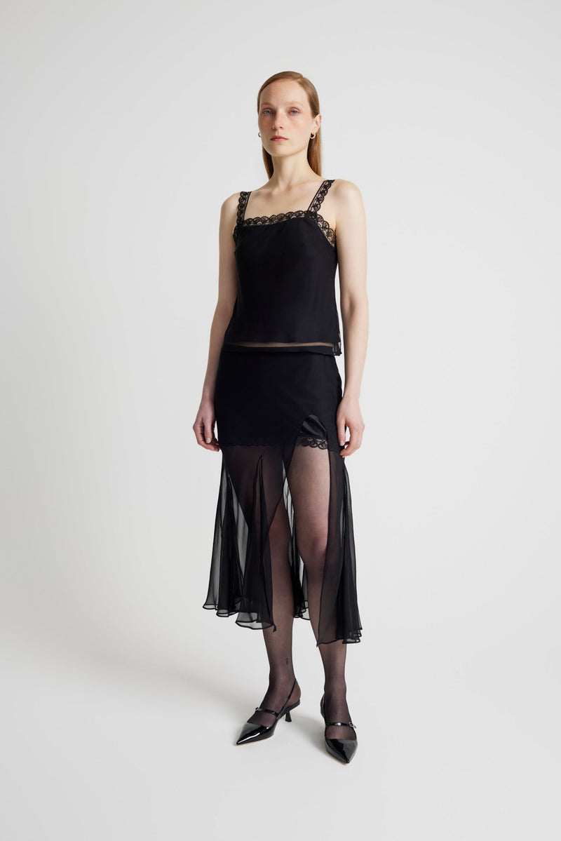 Sheer Gusset Skirt - Black with Black Lace