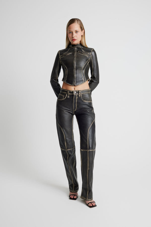 Maria Leather Jeans - Black