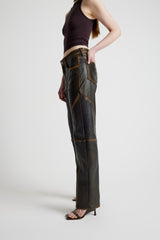 Maria Leather Jeans - Olive