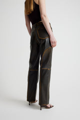 Maria Leather Jeans - Olive