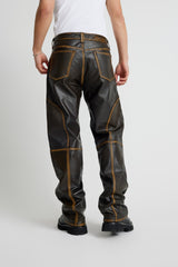 Maria Leather Jeans - Olive