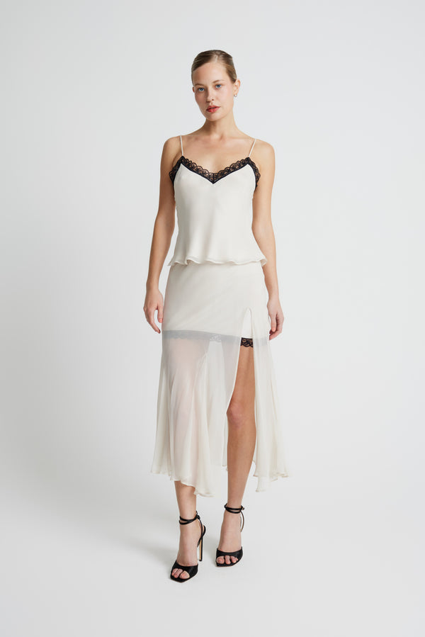 Sheer Gusset Skirt - Cream with Black Lace