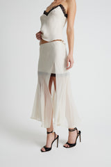 Sheer Gusset Skirt - Cream with Black Lace