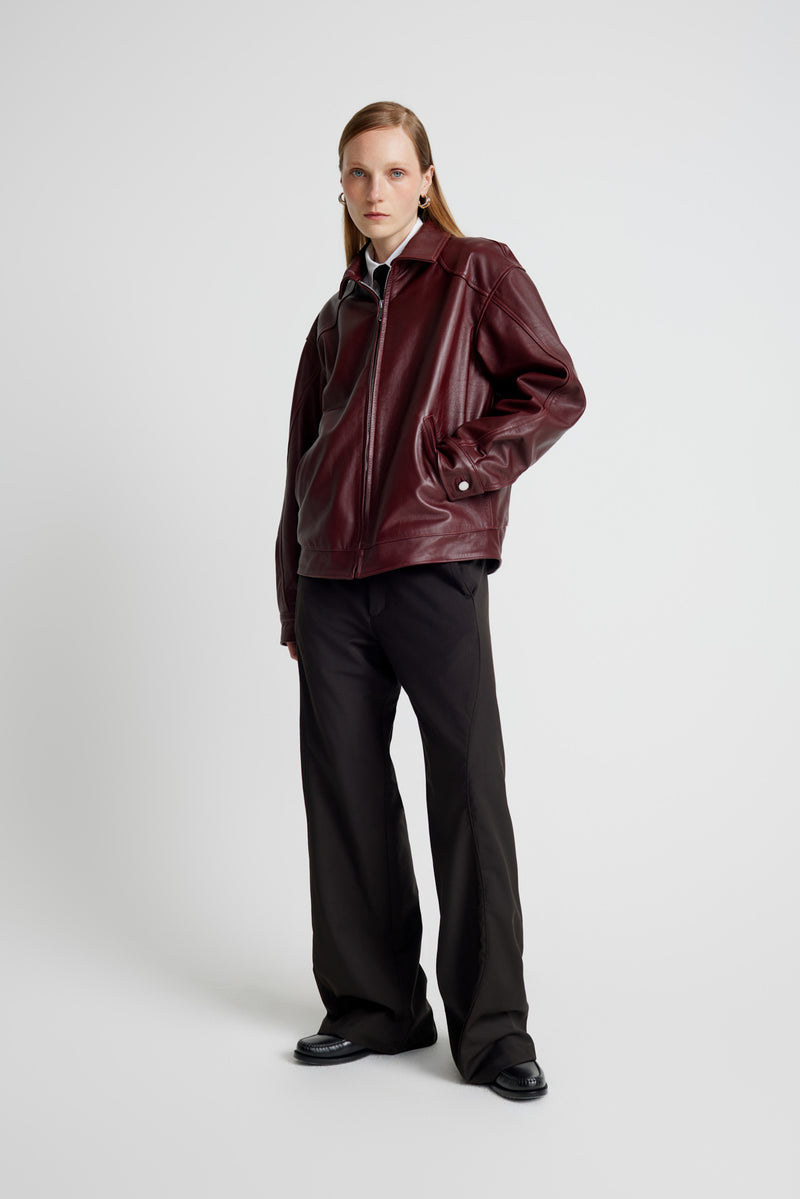 Leather Tall Boy Jacket - Burgundy