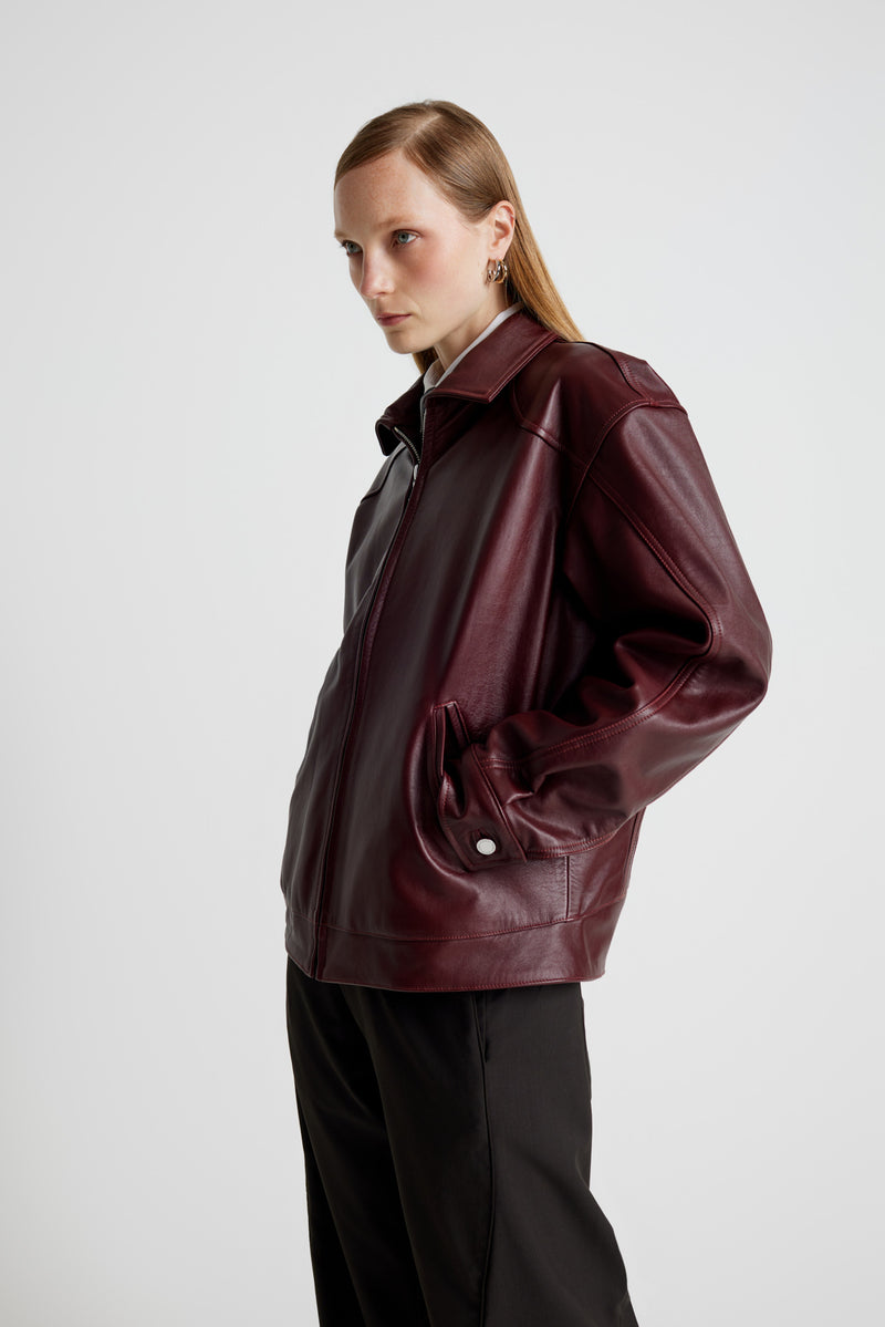 Leather Tall Boy Jacket - Burgundy