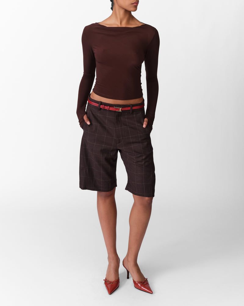 Boat Neck Draped Top (Brown)