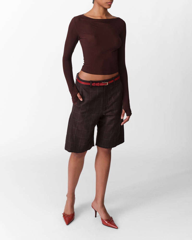 Boat Neck Draped Top (Brown)