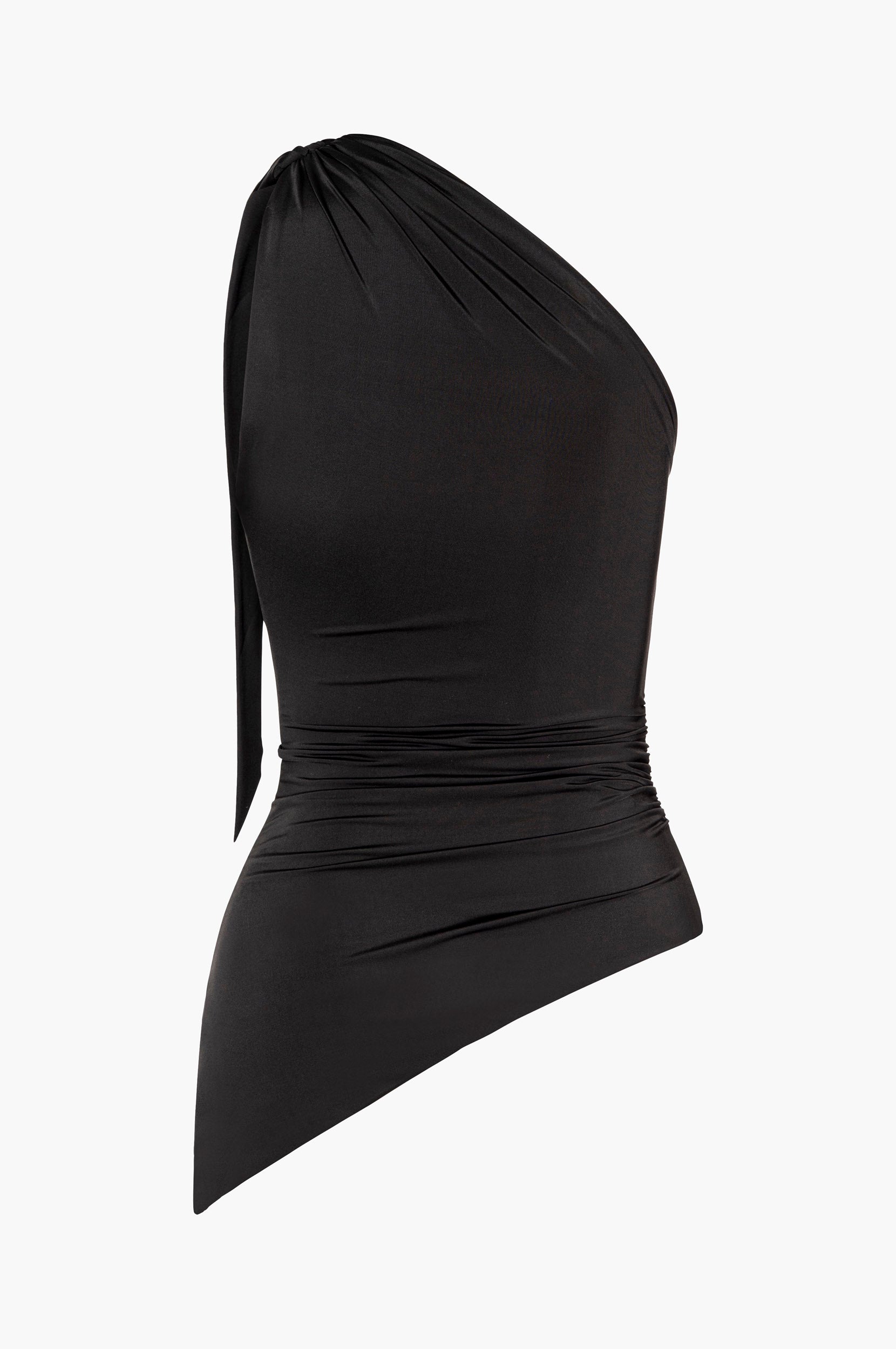 One Shoulder Tie Top – Black Viscose Jersey | MIMCHIK