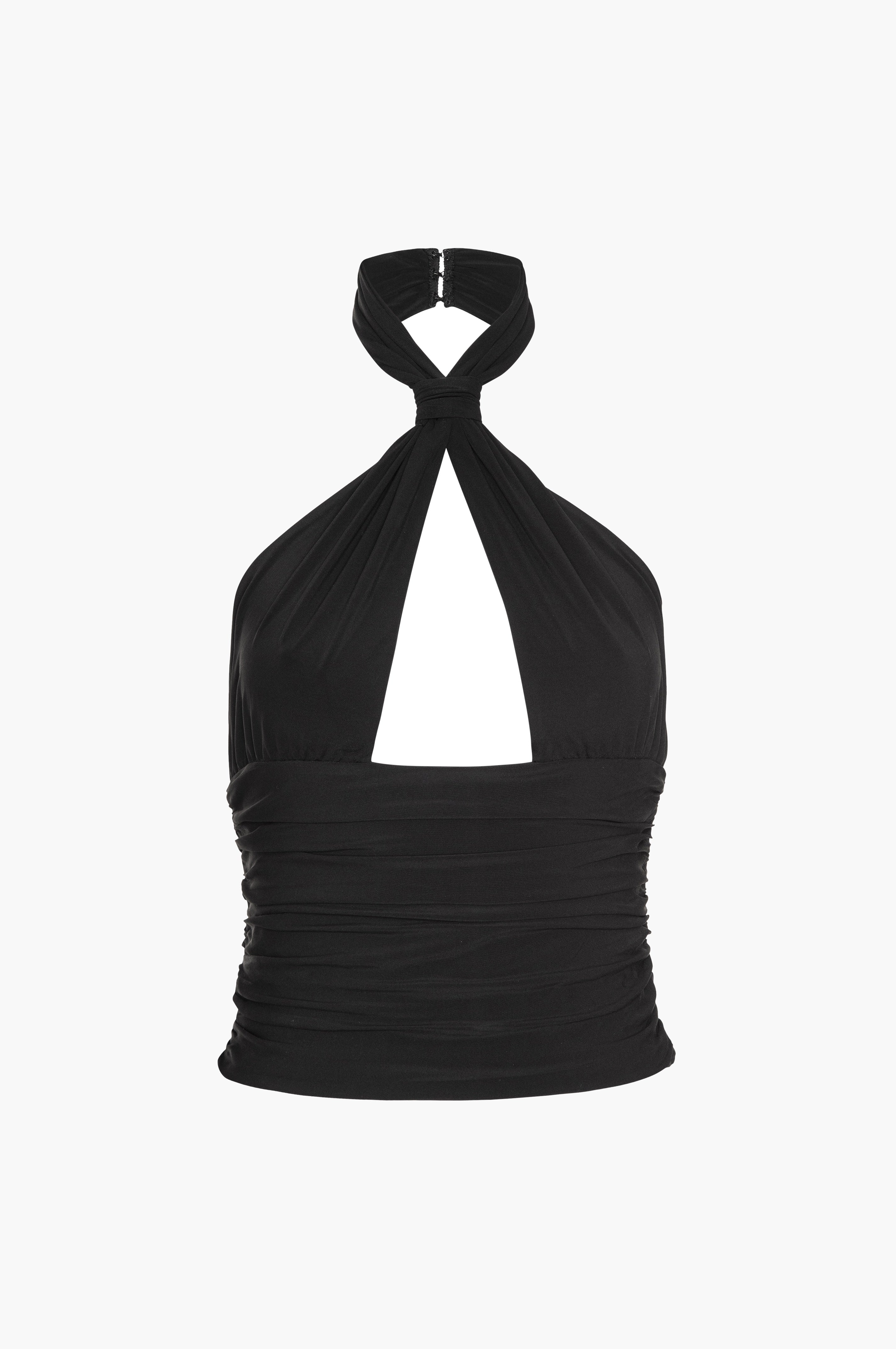 Piper Knotted Halter Top – Black Viscose Jersey | MIMCHIK