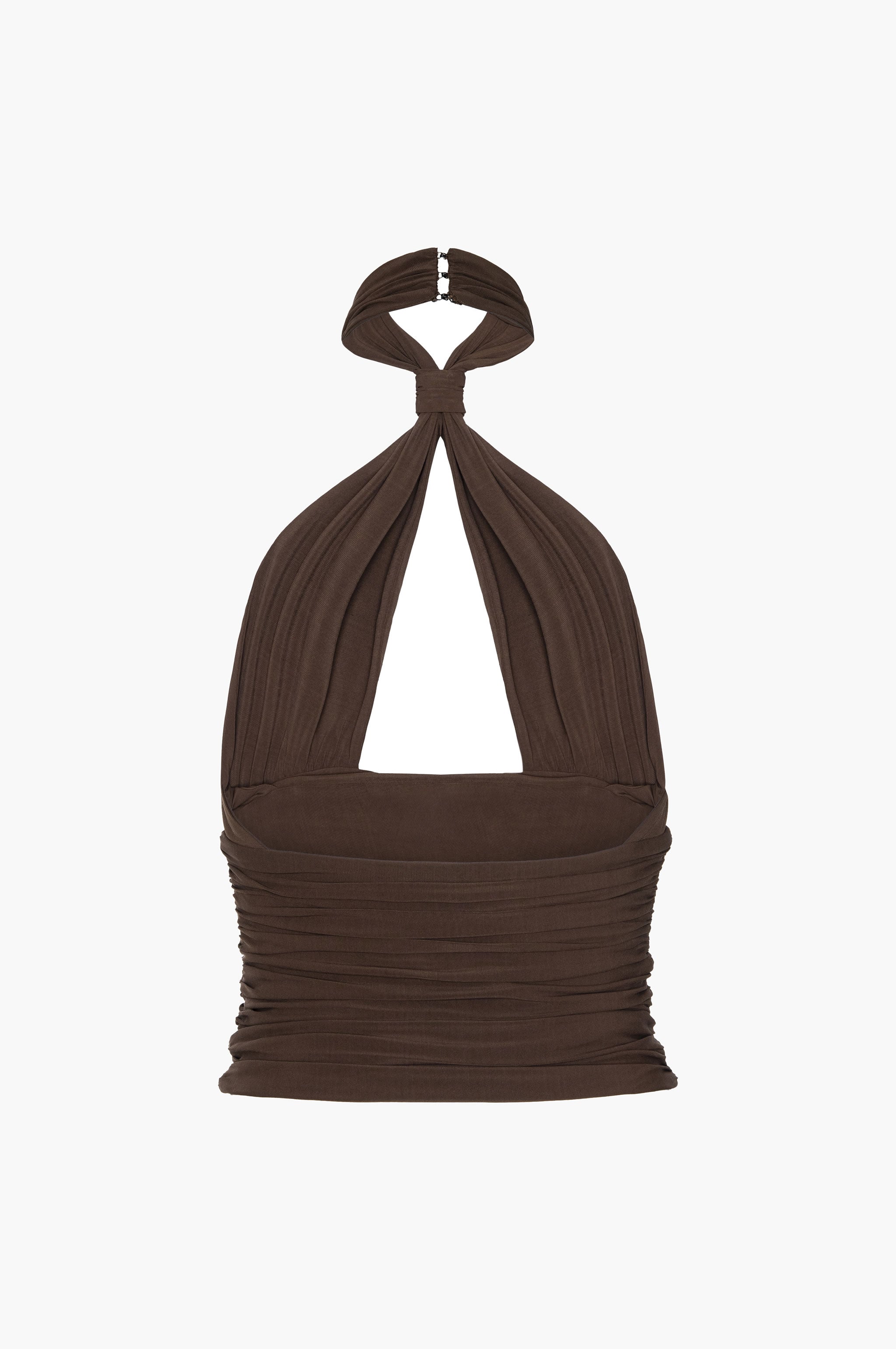 Piper Knotted Halter Top – Chocolate Brown Viscose Jersey | MIMCHIK