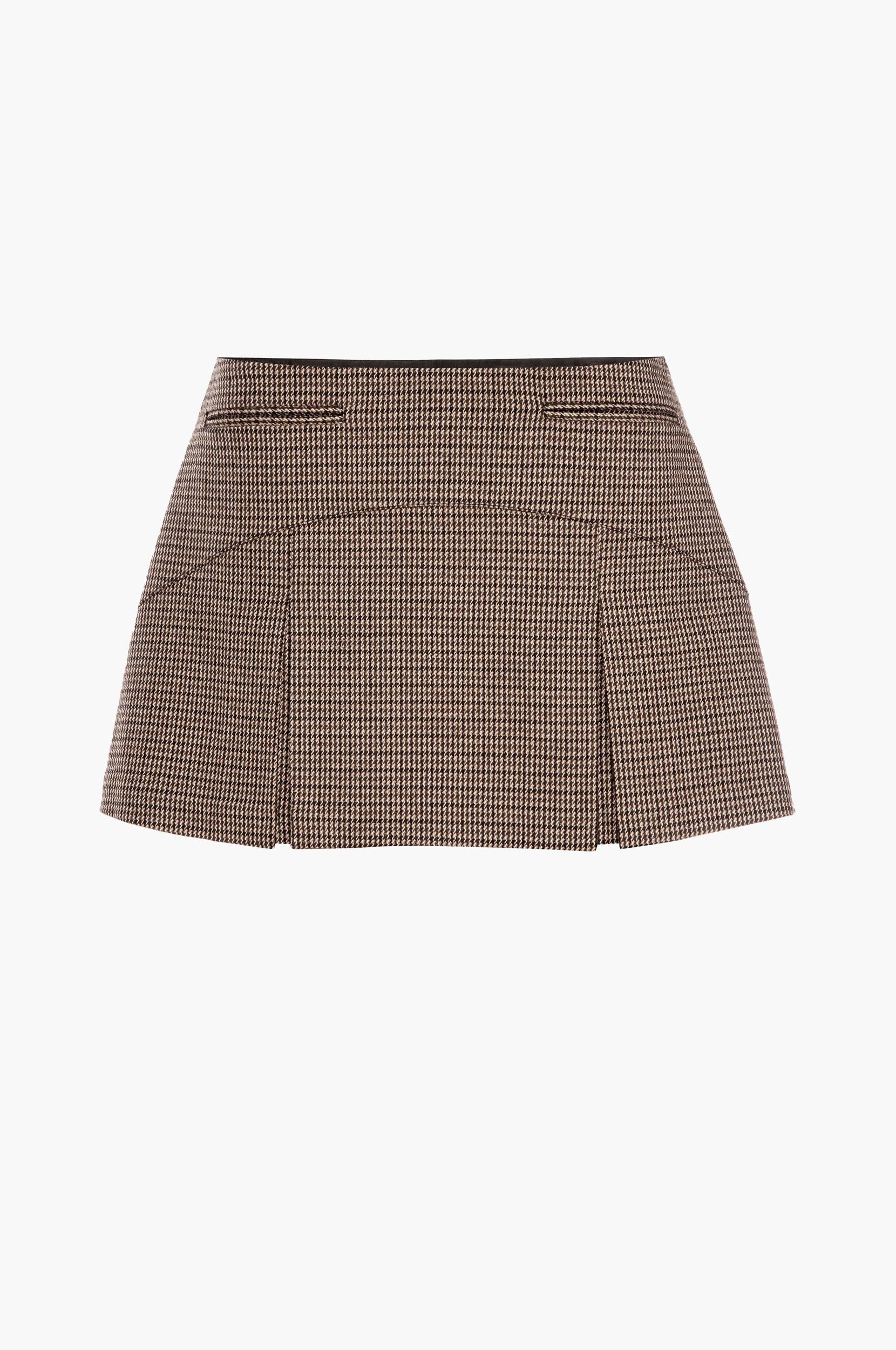 Brown houndstooth mini skirt on a white background