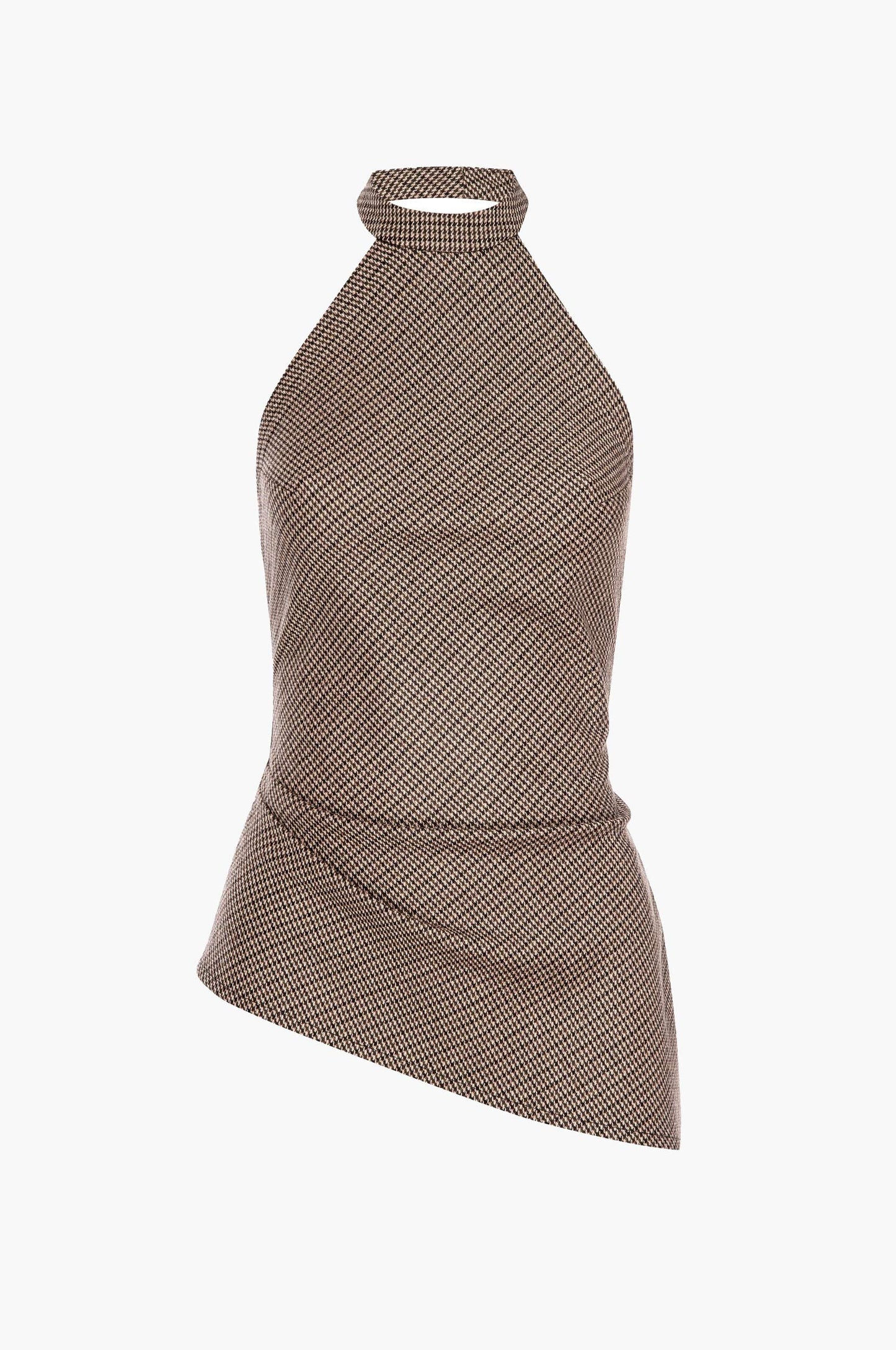 Brown checkered halter top on a white background